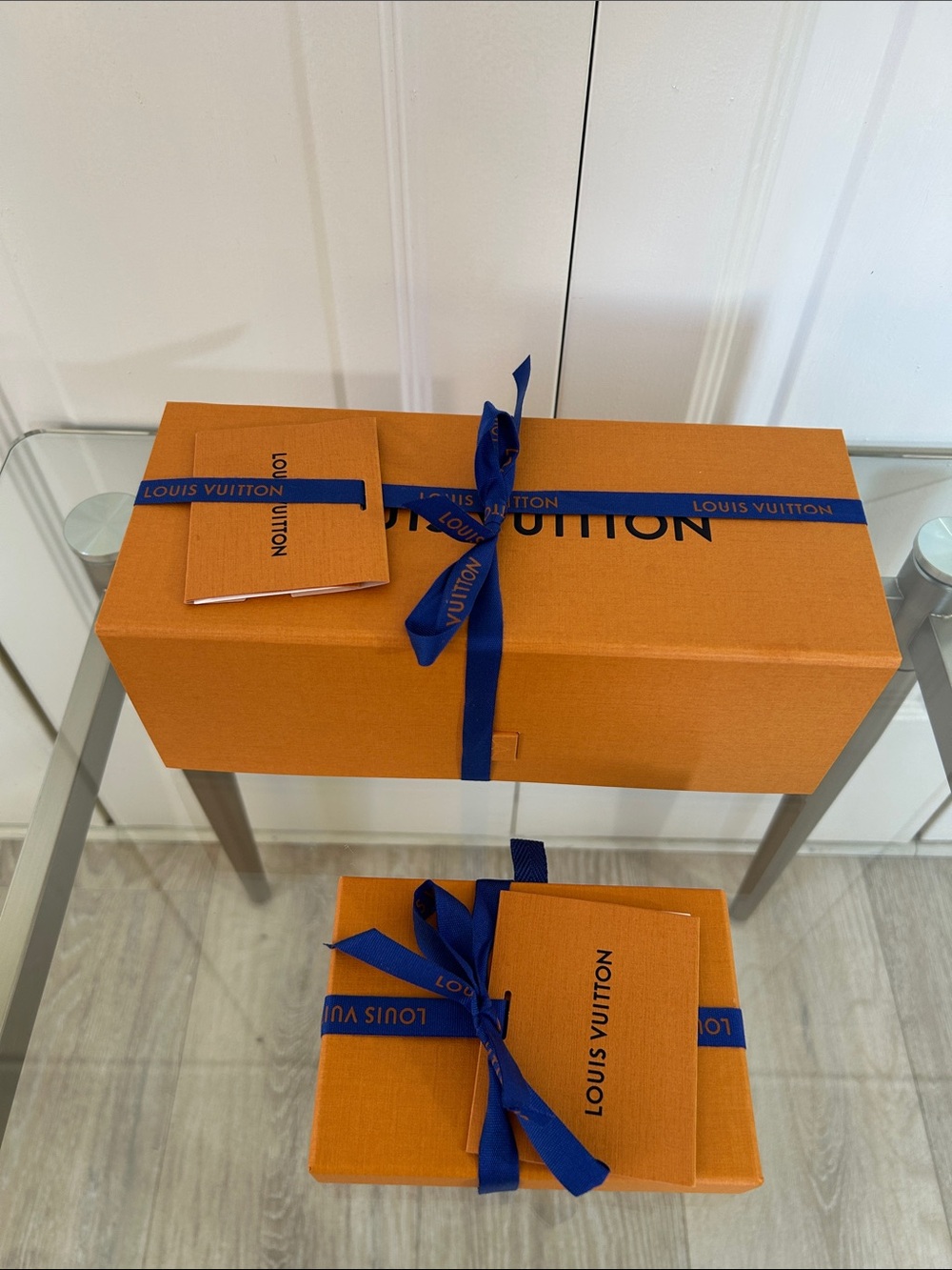 Louis Vuitton Orange Box with Blue Ribbon Set of Two